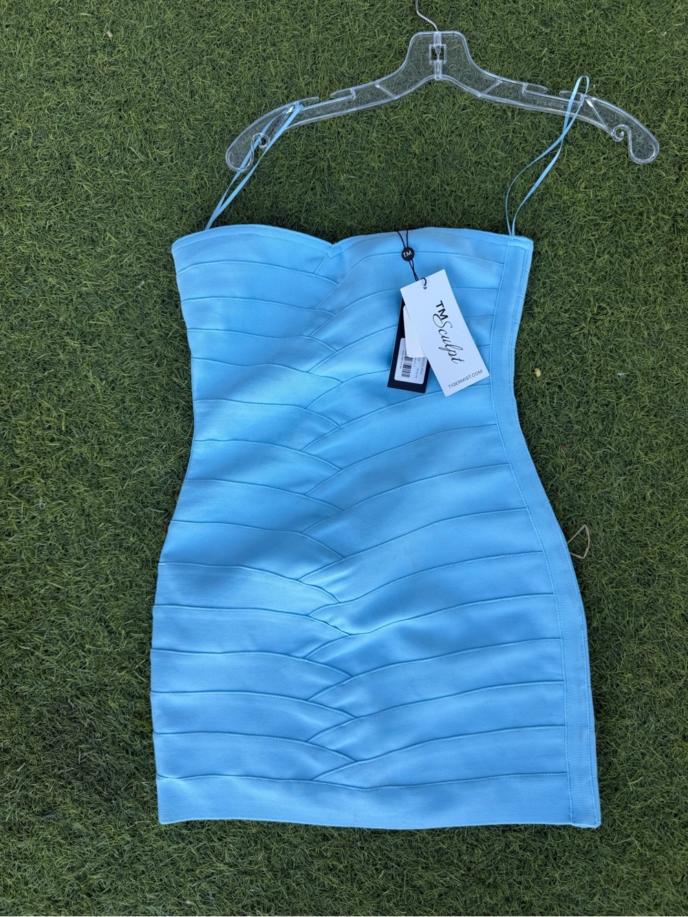 Tiger Mist Sky Blue Strapless Bandage Mini Dress